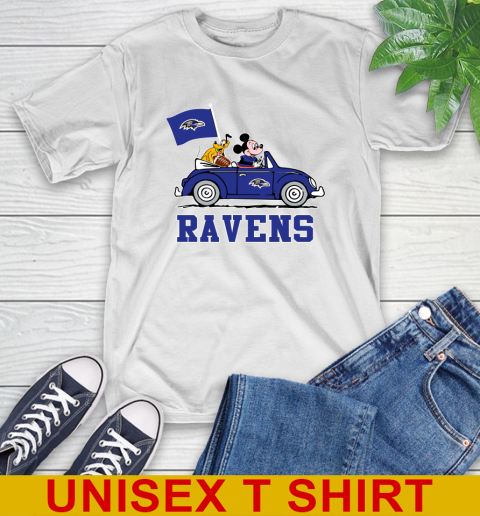 NFL Football Baltimore Ravens Pluto Mickey Driving Disney Shirt T-Shirt