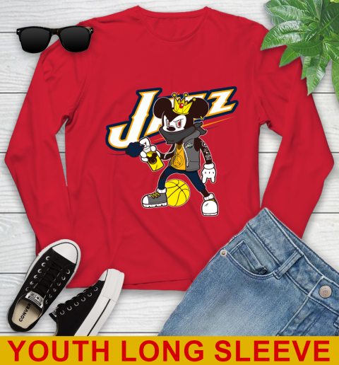 Utah Jazz NBA Basketball Mickey Peace Sign Sports Youth Long Sleeve 11