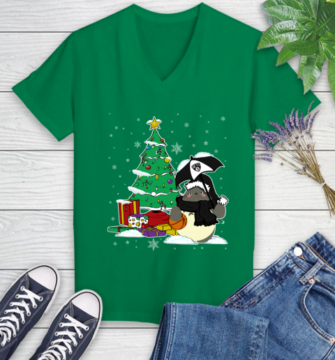 Brooklyn Nets NBA Basketball Cute Tonari No Totoro Christmas Sports Women's V-Neck T-Shirt 5