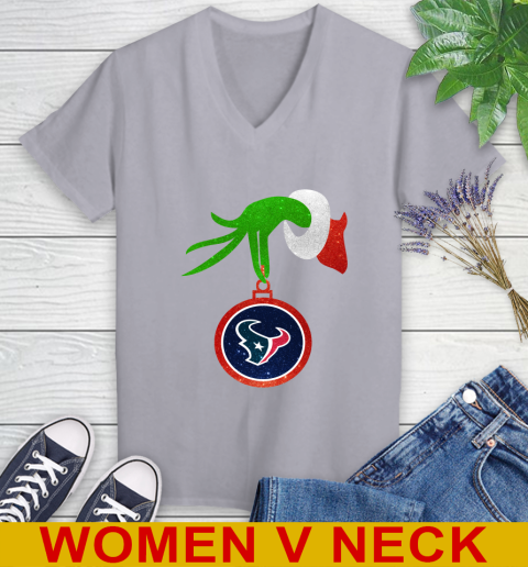 Houston Texans Grinch Merry Christmas NFL Football Women's V-Neck T-Shirt 5