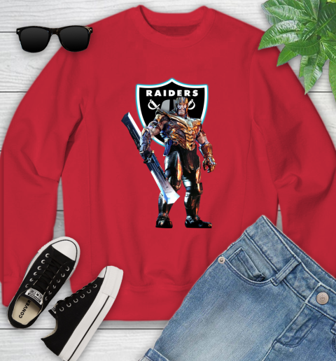 NFL Thanos Gauntlet Avengers Endgame Football Oakland Raiders Youth Sweatshirt 9