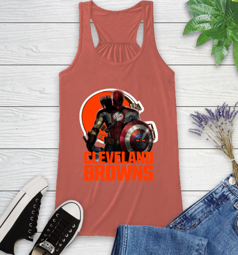 NFL Captain America Thor Spider Man Hawkeye Avengers Endgame Football Cleveland Browns Racerback Tank 4