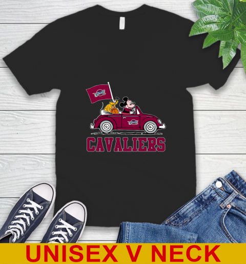 NBA Basketball Cleveland Cavaliers Pluto Mickey Driving Disney Shirt V-Neck T-Shirt 2