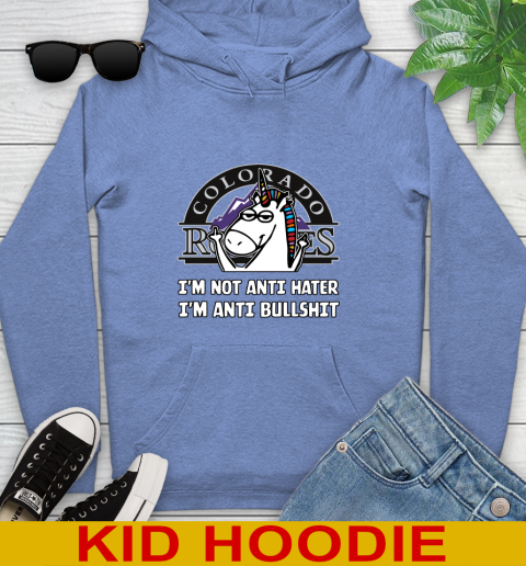 Colorado Rockies MLB Baseball Unicorn I'm Not Anti Hater I'm Anti Bullshit Youth Hoodie 12