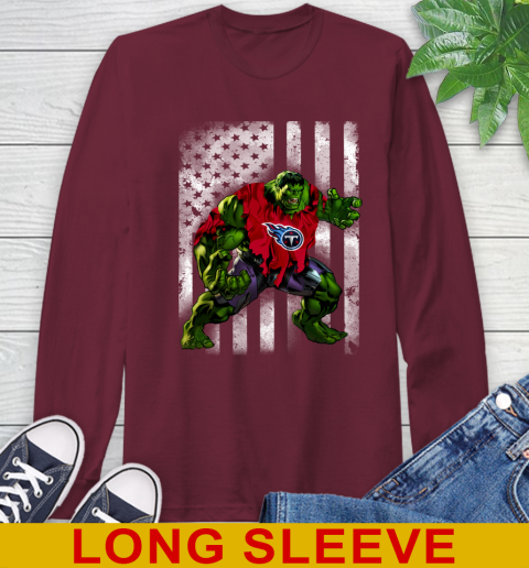 Tennessee Titans Hulk Marvel Avengers NFL Football American Flag Long Sleeve T-Shirt 7
