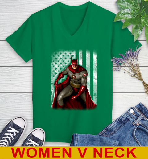 San Francisco 49ers NFL Football Batman DC American Flag Shirt Women's V-Neck T-Shirt 5
