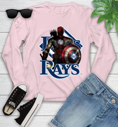 MLB Captain America Thor Spider Man Hawkeye Avengers Endgame Baseball Tampa Bay Rays Youth Long Sleeve 10