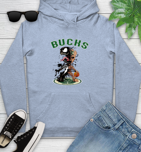 NBA Milwaukee Bucks Basketball Venom Groot Guardians Of The Galaxy Youth Hoodie 10