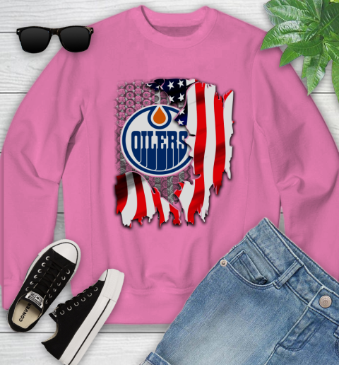 Edmonton Oilers NHL Hockey American Flag Youth Sweatshirt 6