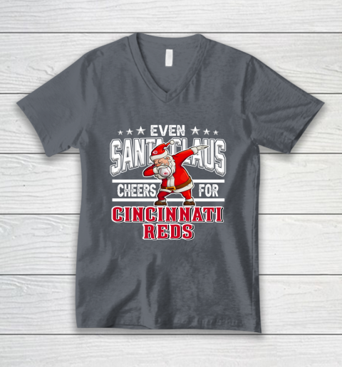 Cincinnati Reds Even Santa Claus Cheers For Christmas MLB V-Neck T-Shirt 4