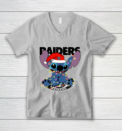 Oakland Raiders NFL Football noel stitch Christmas V-Neck T-Shirt 2