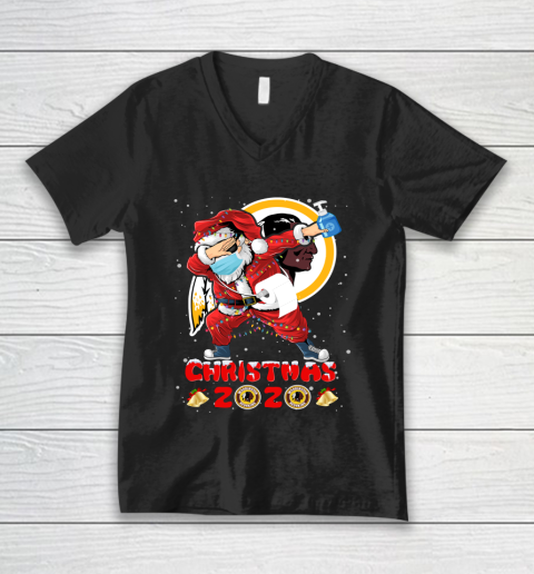 Washington Redskins Funny Santa Claus Dabbing Christmas 2020 NFL V-Neck T-Shirt