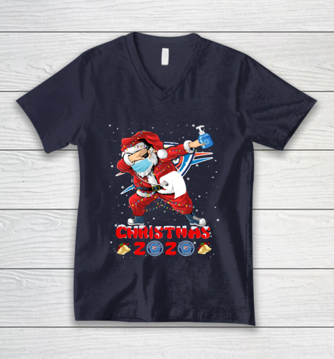 Oklahoma City Thunder Funny Santa Claus Dabbing Christmas 2020 NBA V-Neck T-Shirt 2