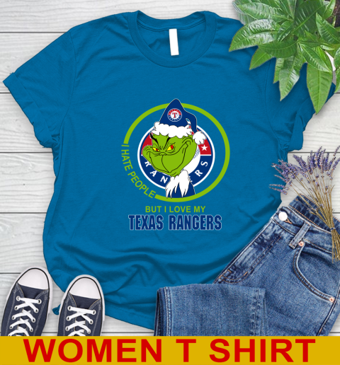Texas Rangers MLB Christmas Grinch I Hate People But I Love My Favorite Baseball Team Women's T-Shirt 7