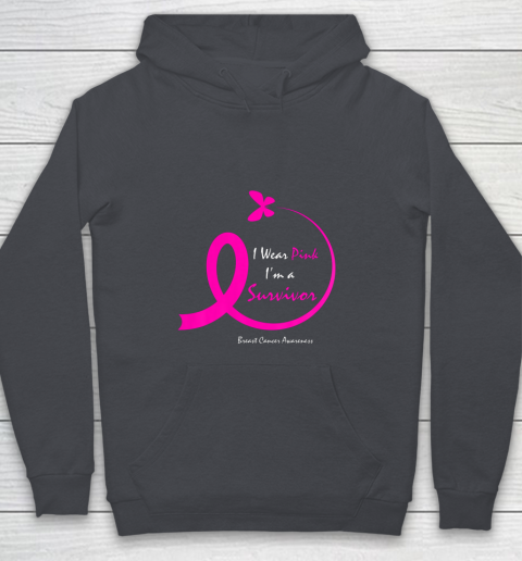 Womens Butterfly I Wear Pink I m A Survivor Breast Cancer Awareness Youth Hoodie 5