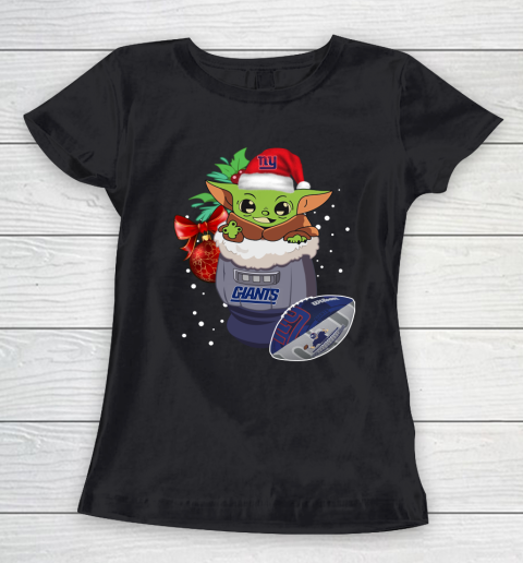 New York Giants Christmas Baby Yoda Star Wars Funny Happy NFL Women's T-Shirt 2