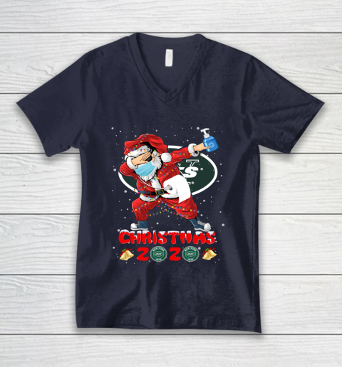 New York Jets Funny Santa Claus Dabbing Christmas 2020 NFL V-Neck T-Shirt 2