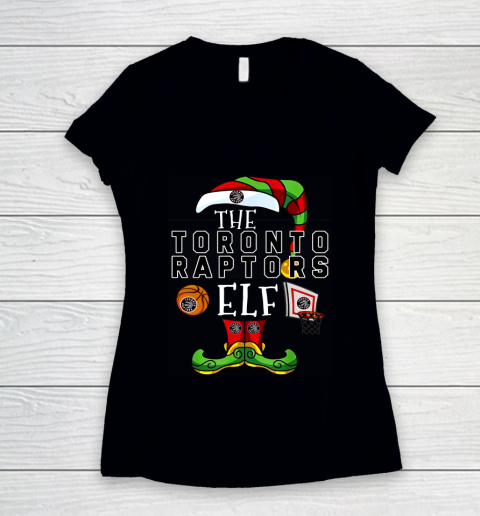 Toronto Raptors Christmas ELF Funny NBA Women's V-Neck T-Shirt