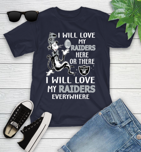 NFL Football Oakland Raiders I Will Love My Raiders Everywhere Dr Seuss Shirt Youth T-Shirt 2