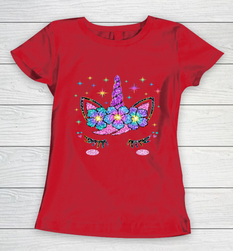 Unicorn Costume Rainbow Face Girls Women's T-Shirt 7