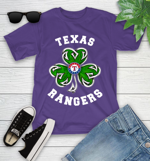 MLB Texas Rangers Three Leaf Clover St Patrick's Day Baseball Sports Youth T-Shirt 3