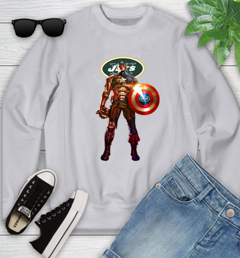NFL Captain America Marvel Avengers Endgame Football Sports New York Jets Youth Sweatshirt 4