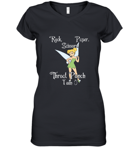 Rock Paper Scissors Throat Punch I Win Tinker Bell Women's V-Neck T-Shirt