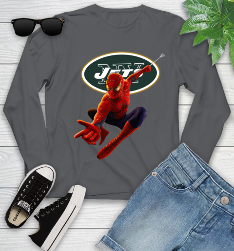 NFL Spider Man Avengers Endgame Football New York Jets Youth Long Sleeve 8