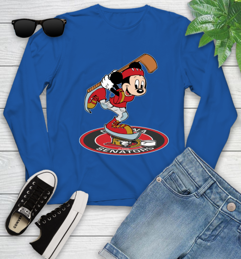 NHL Hockey Ottawa Senator Cheerful Mickey Disney Shirt Youth Long Sleeve 10