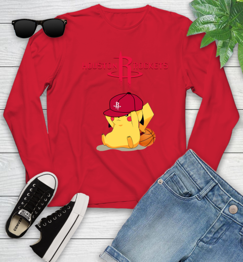 NBA Pikachu Basketball Sports Houston Rockets Youth Long Sleeve 11