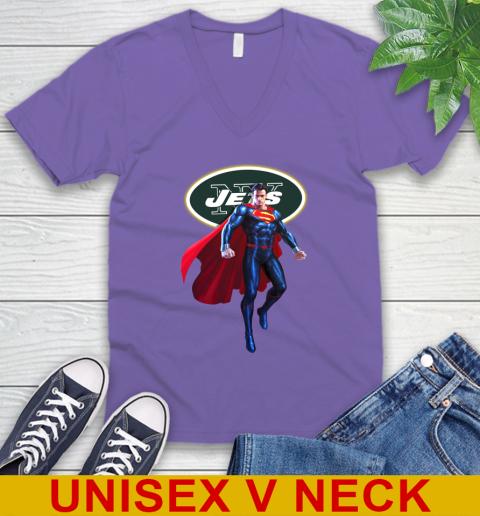NFL Superman DC Sports Football New York Jets V-Neck T-Shirt 9