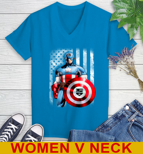 Los Angeles Kings NHL Hockey Captain America Marvel Avengers American Flag Shirt Women's V-Neck T-Shirt 7