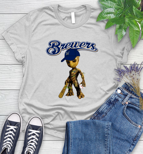 MLB Milwaukee Brewers Groot Guardians Of The Galaxy Baseball Women's T-Shirt