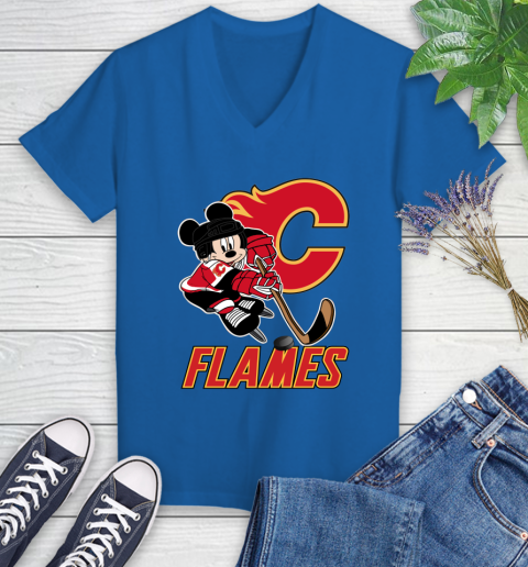 NHL Calgary Flames Mickey Mouse Disney Hockey T Shirt Women's V-Neck T-Shirt 10