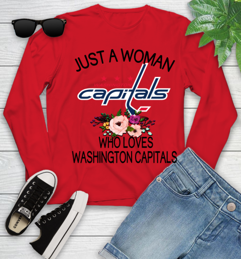 NHL Just A Woman Who Loves Washington Capitals Hockey Sports Youth Long Sleeve 8