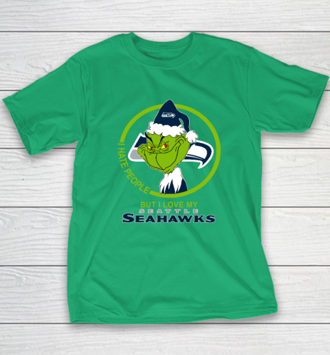 Seattle Seahawks NFL Christmas Grinch I Hate People But I Love My Favorite Football Team Youth T-Shirt 4