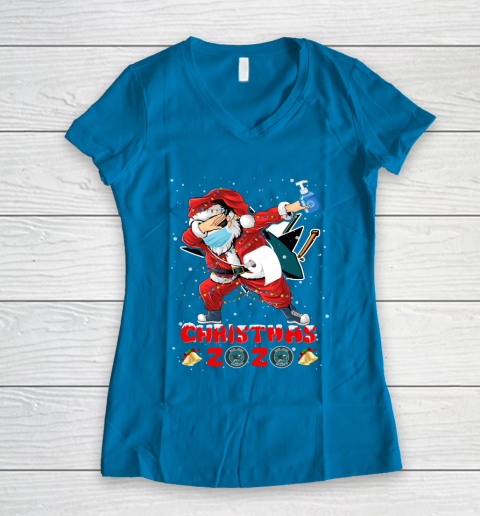 San Jose Sharks Funny Santa Claus Dabbing Christmas 2020 NHL Women's V-Neck T-Shirt 5