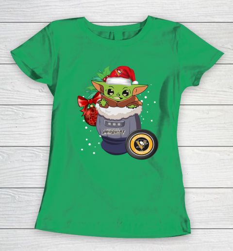 Pittsburgh Penguins Christmas Baby Yoda Star Wars Funny Happy NHL Women's T-Shirt