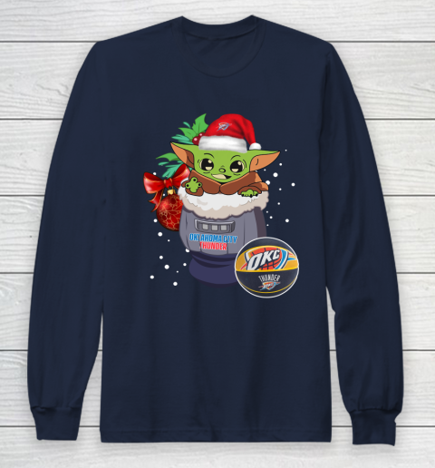 Oklahoma City Thunder Christmas Baby Yoda Star Wars Funny Happy NBA Long Sleeve T-Shirt 4