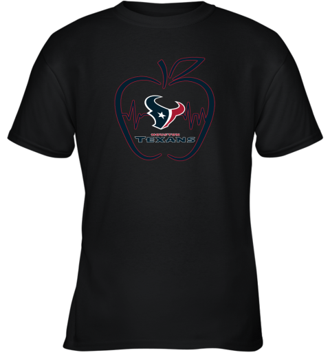Apple Heartbeat Teacher Symbol Houston Texans Youth T-Shirt
