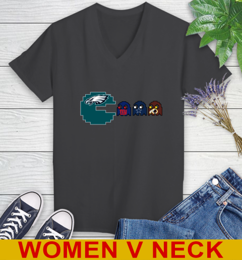 Philadelphia Eagles NFL Football Pac Man Champion Women's V-Neck T-Shirt 9
