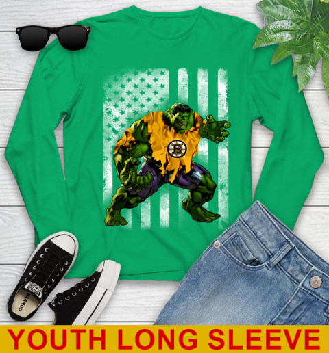 Boston Bruins Hulk Marvel Avengers NHL Hockey American Flag Youth Long Sleeve 7