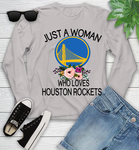 NBA Just A Woman Who Loves Houston Rockets Basketball Sports Youth Long Sleeve 9