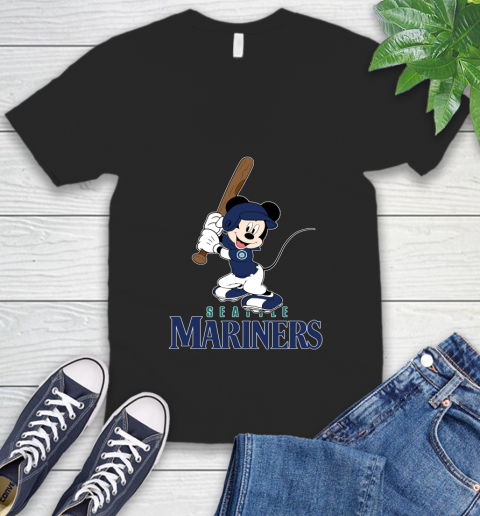 MLB Baseball Seattle Mariners Cheerful Mickey Mouse Shirt V-Neck T-Shirt