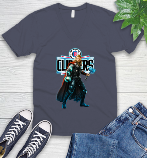 NBA Thor Avengers Endgame Basketball Los Angeles Clippers V-Neck T-Shirt 8