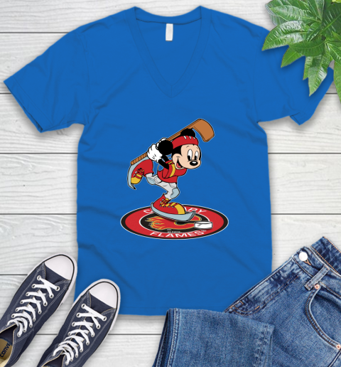 NHL Hockey Calgary Flames Cheerful Mickey Disney Shirt V-Neck T-Shirt 6
