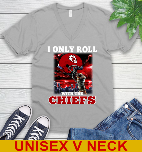 Kansas City Chiefs NFL Football I Only Roll With My Team Sports V-Neck T-Shirt 3
