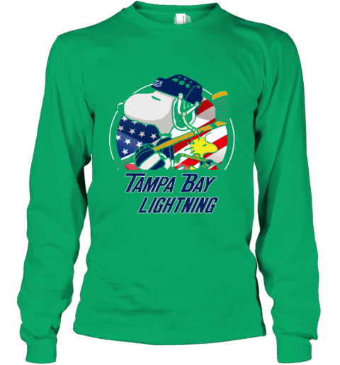 Tampa Bay lightning Snoopy And Woodstock NHL vjgm tampa bay lightningsnoopy and woodstock nhl youth long sleeve 50 front irish green