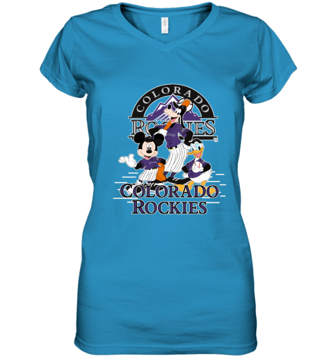 Colorado Rockies Mickey Donald And Goofy Baseball Women's V-Neck T-Shirt