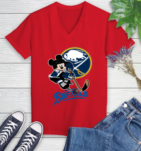 NHL Buffalo Sabres Mickey Mouse Disney Hockey T Shirt Women's V-Neck T-Shirt 12